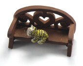 Cat - Bench - That Cat is on my Bench Again - Stoneware Miniatures of Cat and Garden Bench for your Fairy Garden or Miniature Collection