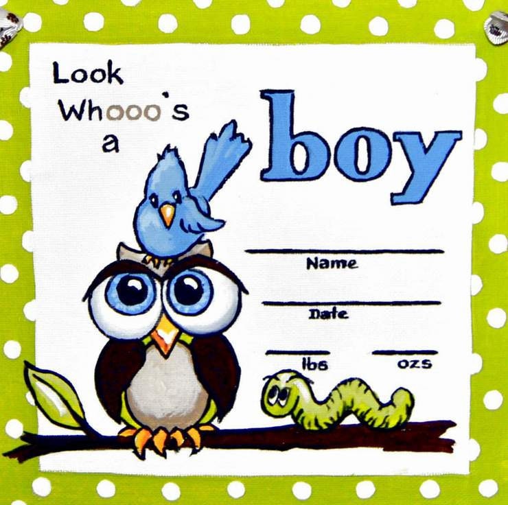 Owl art, birth announcements, bi -fold notecards 4 pack with envelopes,  it 's a boy
