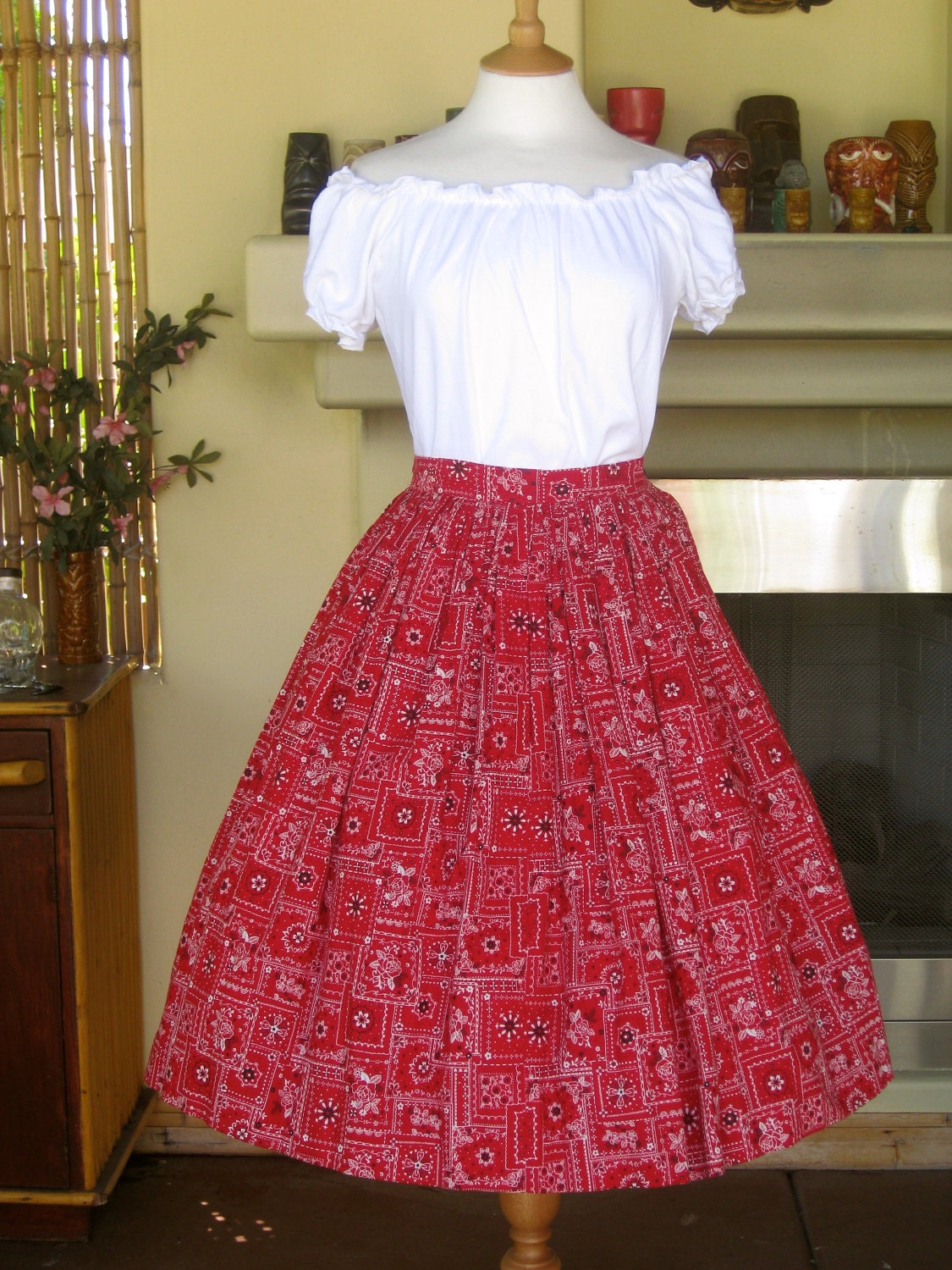 1950's Bandana Western Cotton Dirndl Skirt