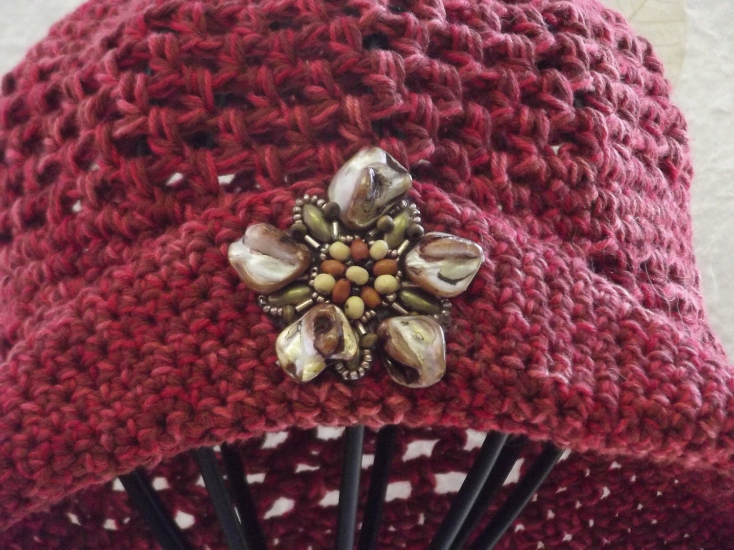 Sun Hat,   Crochet,    Handmade,   Vintage Style,    Cotton  Silk,  Recycled Cotton,   OOAK