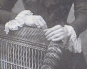 1898 Woman In Black Dress With Lace Cuffs & Wicker Chair - Victorian Antique Large Cabinet Card Photo