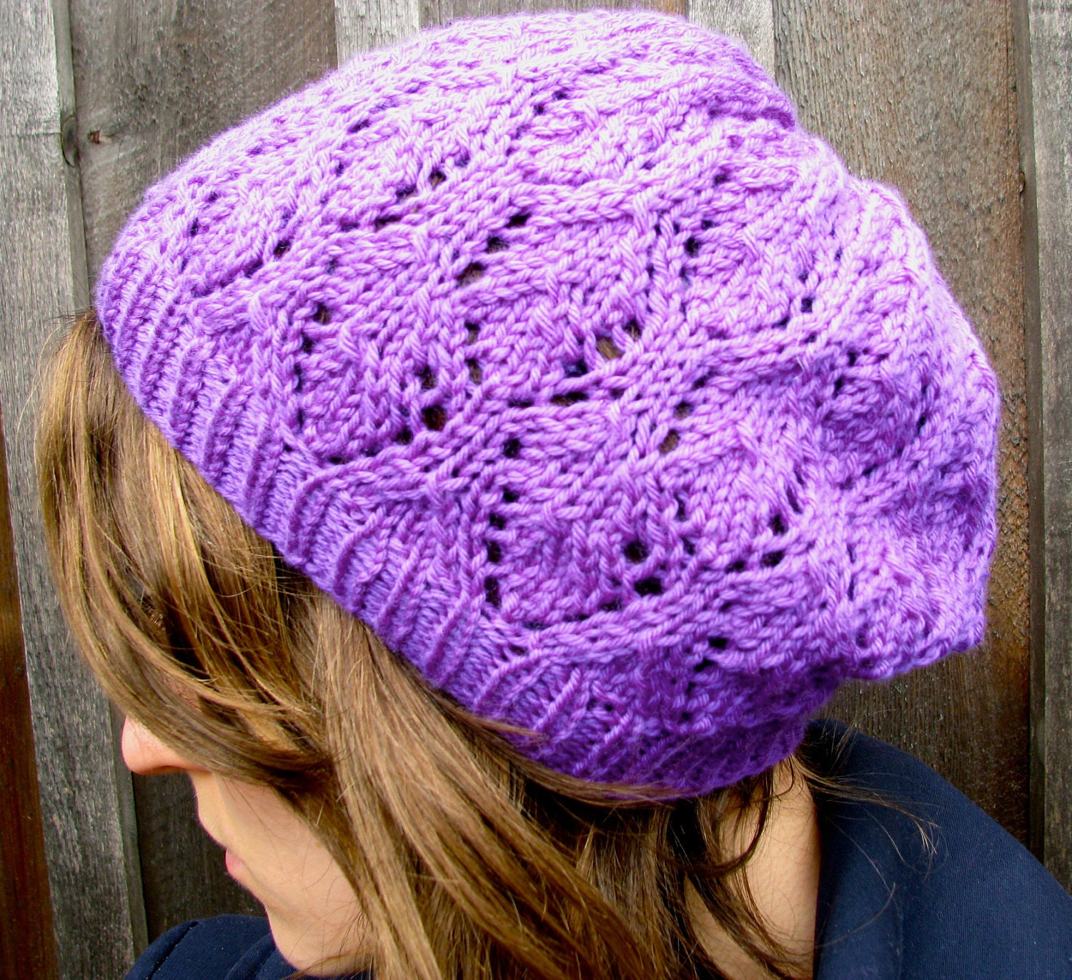 Lace Slouch Women's Hat Purple Knitted Beanie