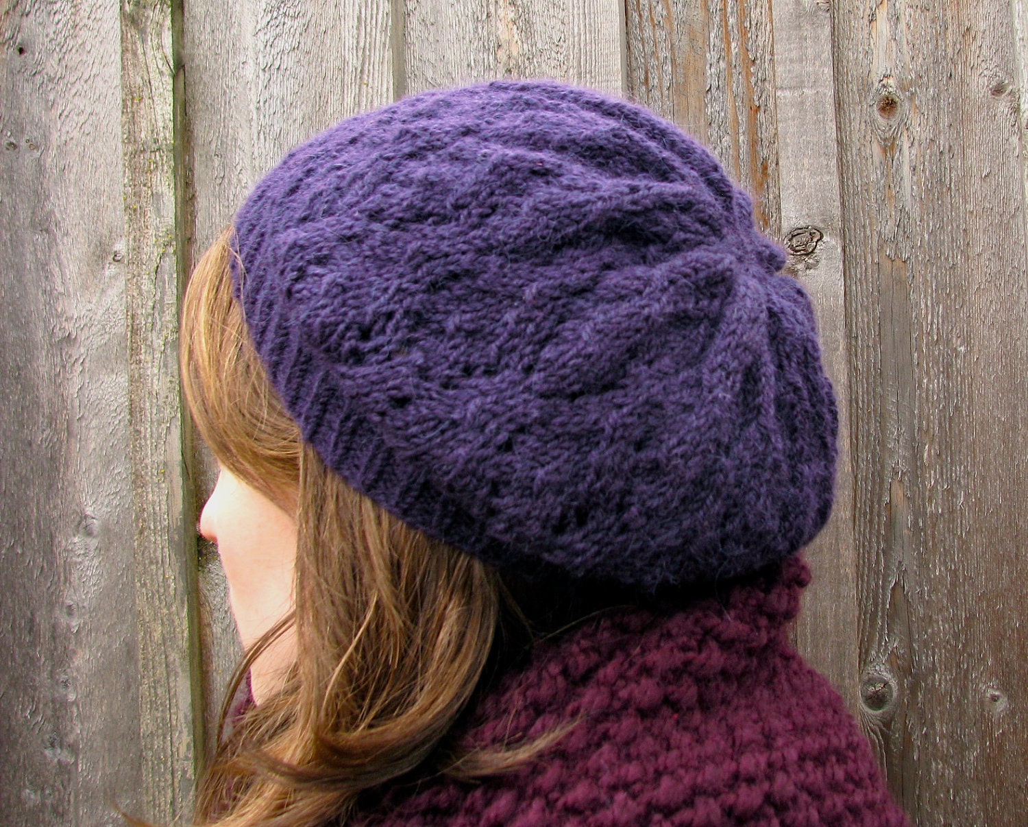 Women's Knit Beanie Lace Fashion Purple Alpaca Blend