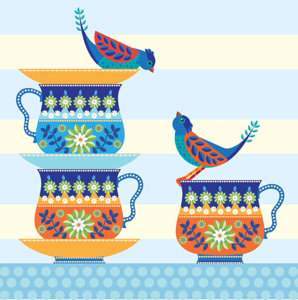 Illustration -  'Vintage Tea for Two' print