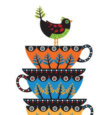 Illustration -  'Tea Cup Stack' print