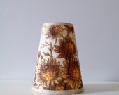 Small Retro Lamp Shade - 1970s - Off White with Brown and Orange Flowers