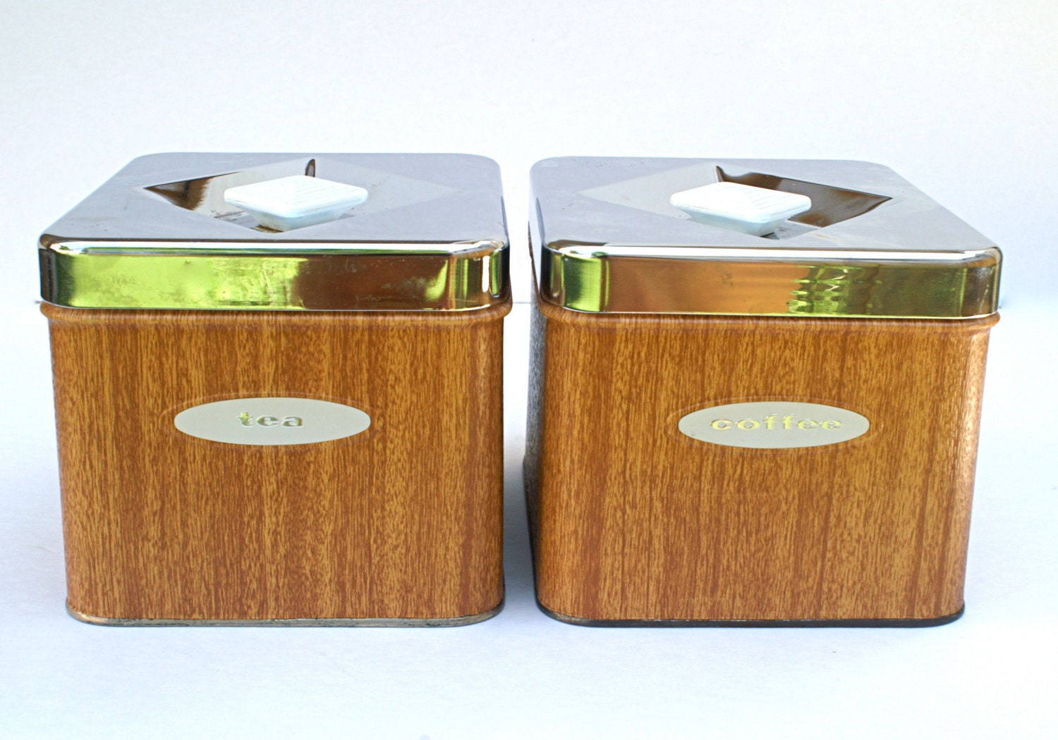 Vintage Coffee and Tea Metal Kitchen Canisters