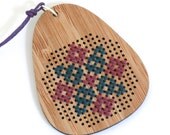 DIY Cross Stitch Necklace Kit - Bamboo with Purple and Blue Geometric Pattern