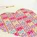 Patchwork heart cross stitch pattern PDF - pink, purple, orange, and blue