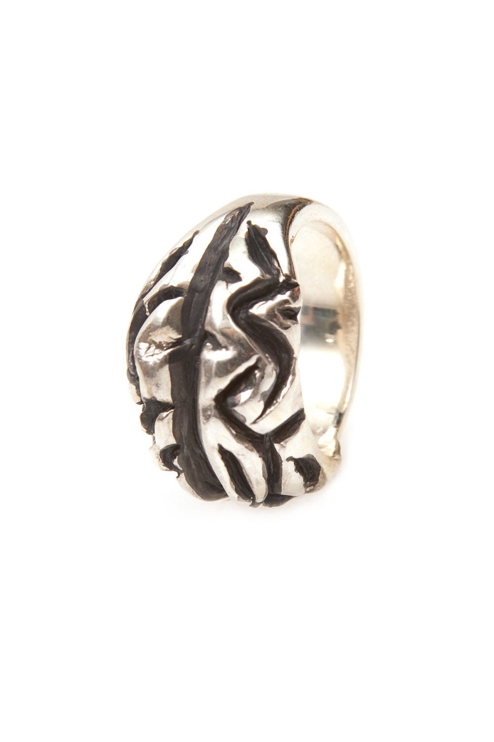 Brain Ring - Silver Polished w/Contrast