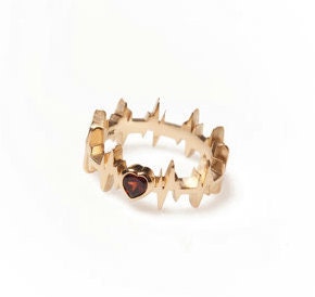 Skip Beat EKG Ring w/Stone - 14 Karat Gold and Garnet