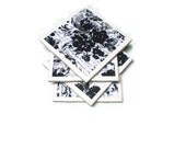 Coaster set of 4 ceramic black and white floral