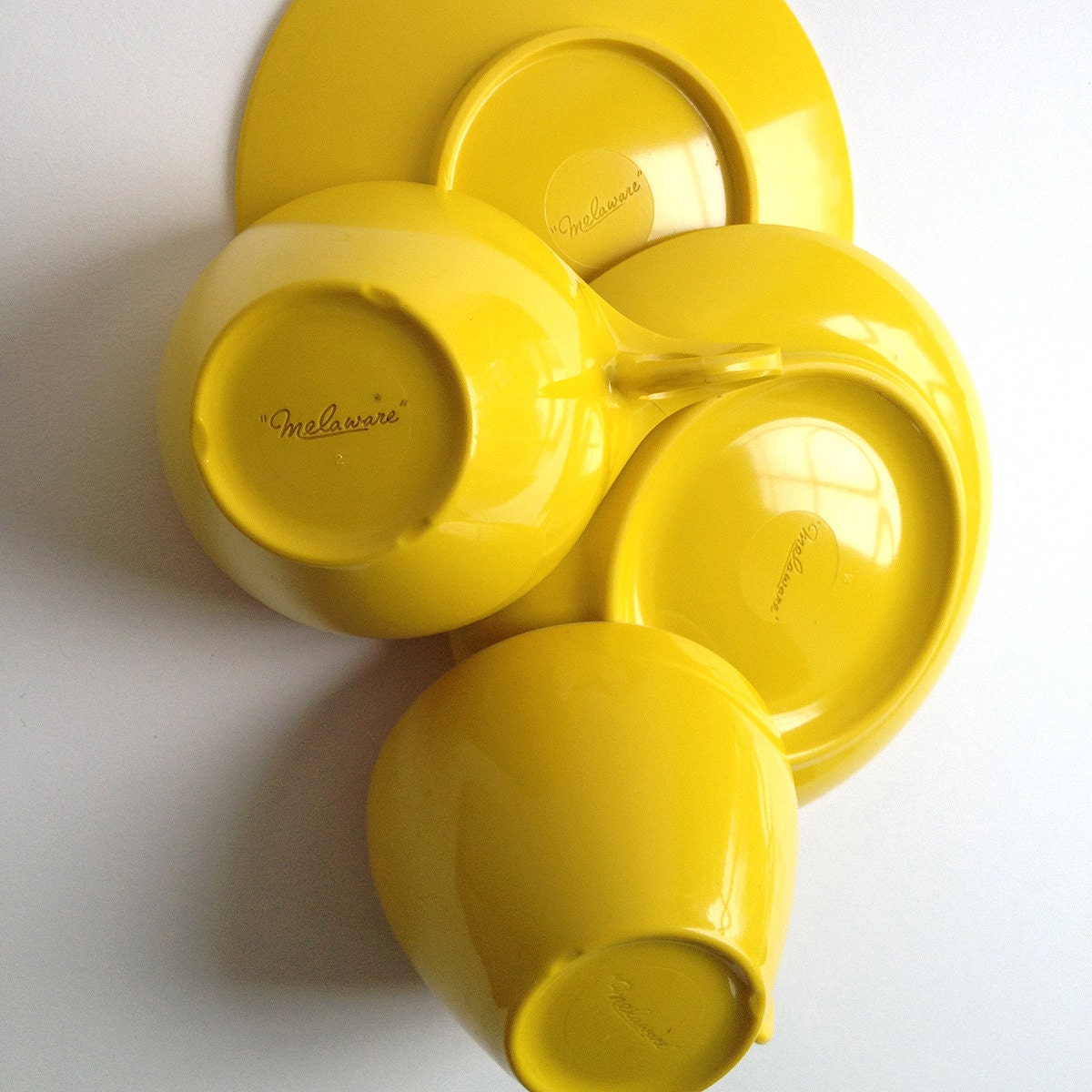 Bright Sunshine yellow Melaware, tea and cake for 2, 2 cups and saucers and 2 medium sizes plates