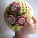 Beanie in Light Yellow with Flowers for Children To 5 Cotton Crochet