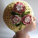 Beanie in Light Yellow with Flowers for Children To 5 Cotton Crochet