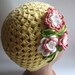 Beanie in Light Yellow with Flowers for Children To 5 Cotton Crochet