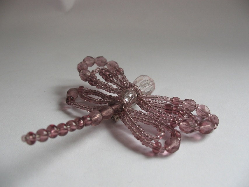 Beaded Dragonfly Brooch in Purple Summer Gift Jewelry Art Souvenir