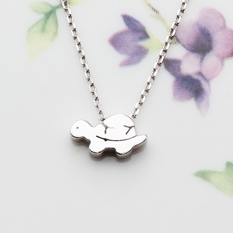 Turtle: All Sterling Silver Cute Turtle Pendant & Chain, Necklace