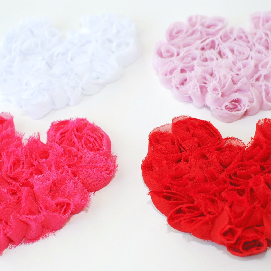 Shabby Chiffon Heart Sewing Embellishment for shirts, aprons, dresses baby choose 1- Red, Hot pink,  light pink, or white
