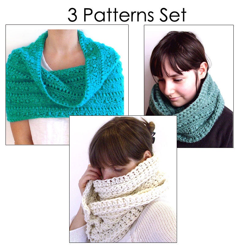 3 Crochet patterns Pdf SET- 2xcrochet cowl 1x crochet scarf