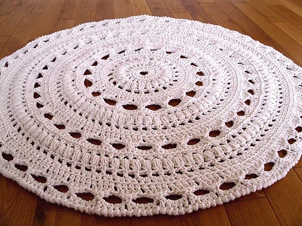Ready for ship 4,72ft(140cm) handmade chunky crochet mega doily rug natural