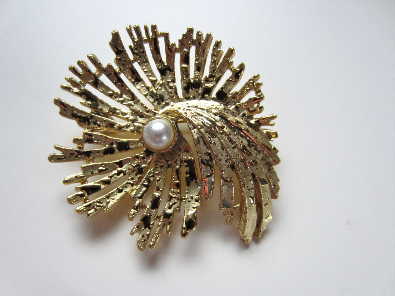 Vintage Brooch Pinwheel with Pearl Gold tone Christmas Gift Idea for Her