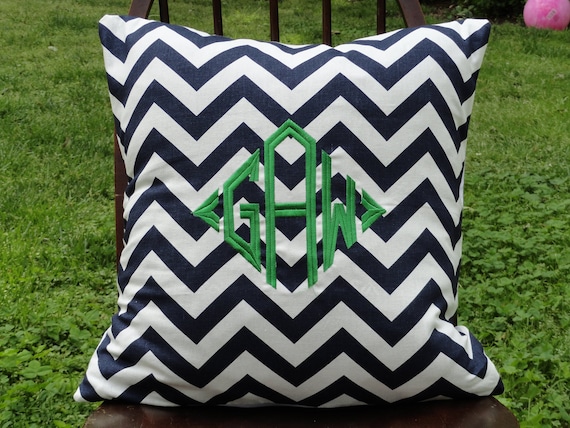 Custom Monogrammed Navy & White Chevron Throw Pillow Cover