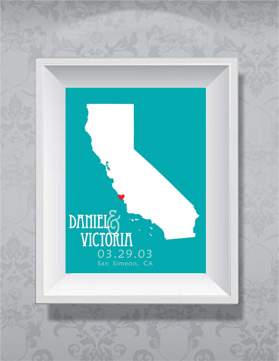 SALE 8x10 Personalized Wedding, Anniversary Gift - Custom Location and State Map Print -  California - Any State or Country Available