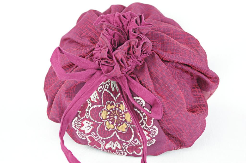 OOAK Lotus Birth Lined Placenta Bag - Deep Red Antique Kimono Silk 1