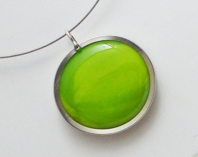 Green pendant necklace, Chartreuse glass marble pendant, green glass jewelry, - SwansonGlass