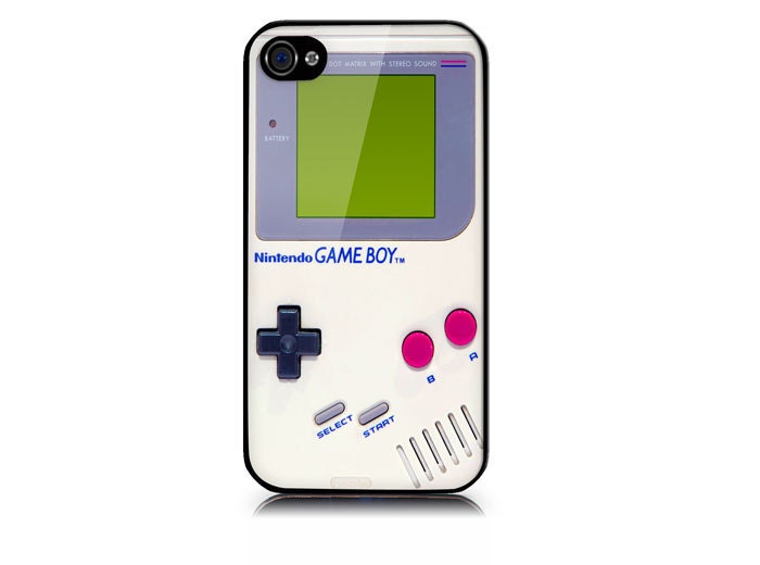 iPhone case nintendo gameboy includes screen protector and cleaning cloth. Available in black or white