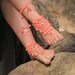 BAREFOOT SANDALS, Crochet, Coral Beach Wedding, Nude Shoes, Peach Foot Jewelry, Summer, Gypsy Hippie Bohemian Sandles, Anklets, Pool, Cotton