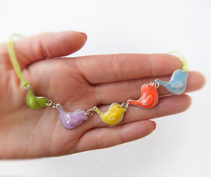 Cute funny Birds Colorful Necklace - flock of birds