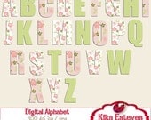 Digital Alphabet Pink and Green - Digital Clipart / Scrapbooking colorful - card design, invitations, web design - INSTANT DOWNLOAD