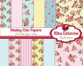 Shabby Chic Digital Papers - Scrapbooking, card design, invitations, stickers, background,  paper crafts, web design - INSTANT DOWNLOAD