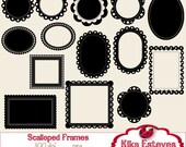 40 Scalloped Digital Frames - Digital Clipart - Scrapbooking, card design, invitations, web design, photography - INSTANT DOWNLOAD
