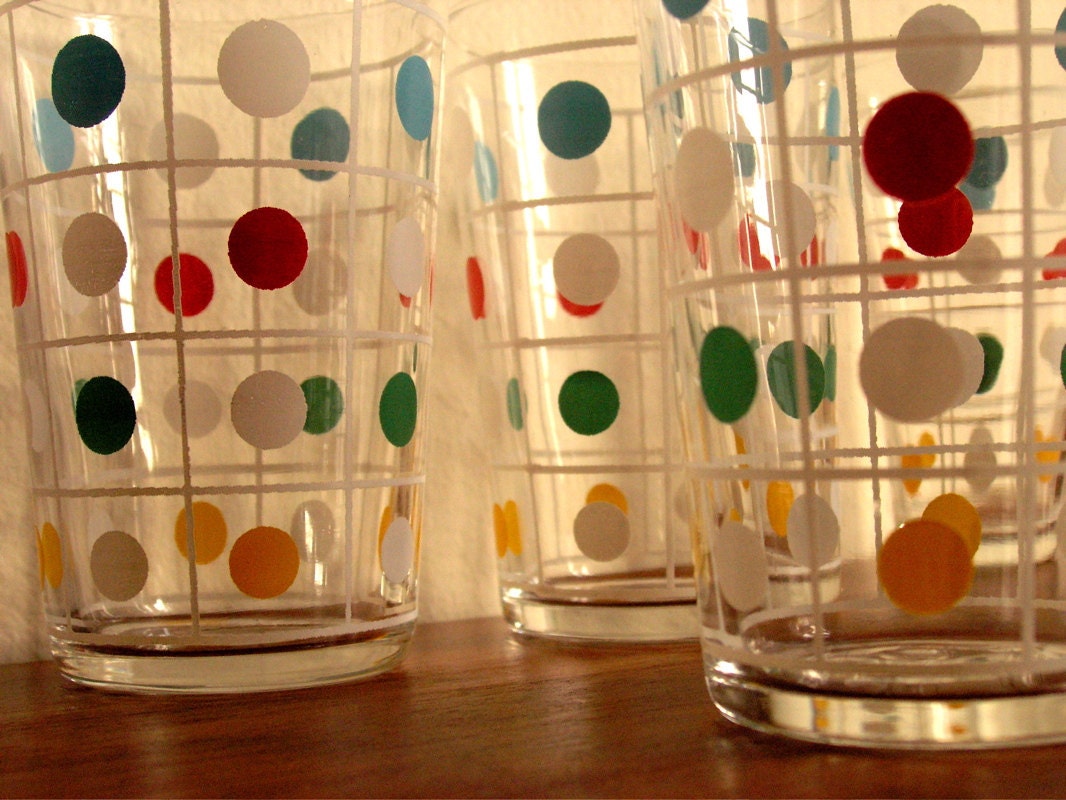 Polkadot sixties juice glasses, set of 4