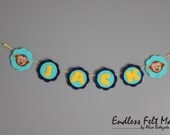 Ready to ship - On Sale - Jack Felt Banner - Personalized Felt Name Banner - 4 letters and 2 animals