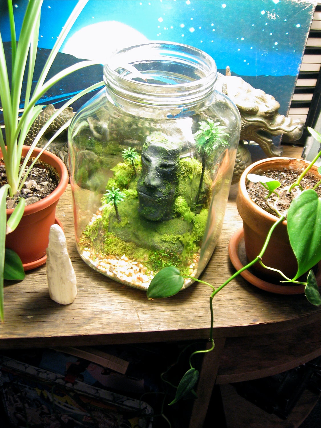 Easter Island Moai Terrarium - Exotic Moss Zen Garden