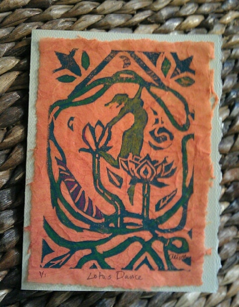 Lotus Dancer 5 x 7 linocut card