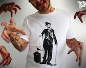 T shirt men Charlie Chaplin zombie black & white scary horror