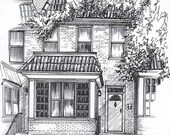 Custom house portrait  8x10 ink house drawing in a 11x 14 mat