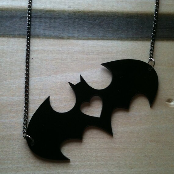 I heart Batman, Batman Logo Pendant, Black Acrylic
