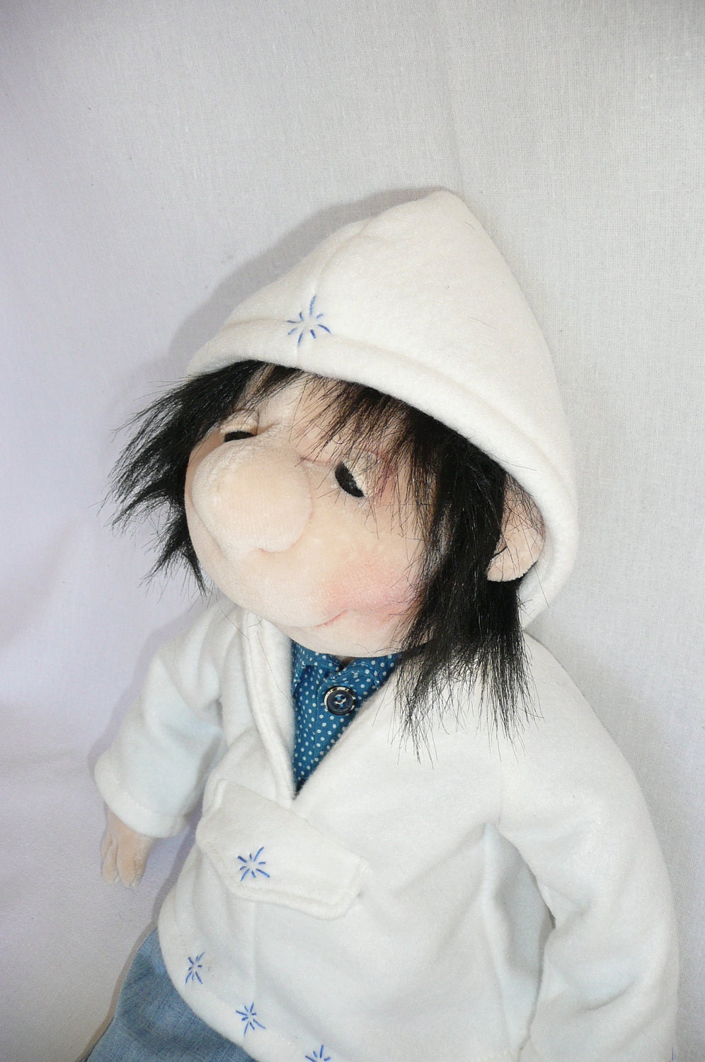 jacket for 18" handmade doll - white, blue hand-embroidered