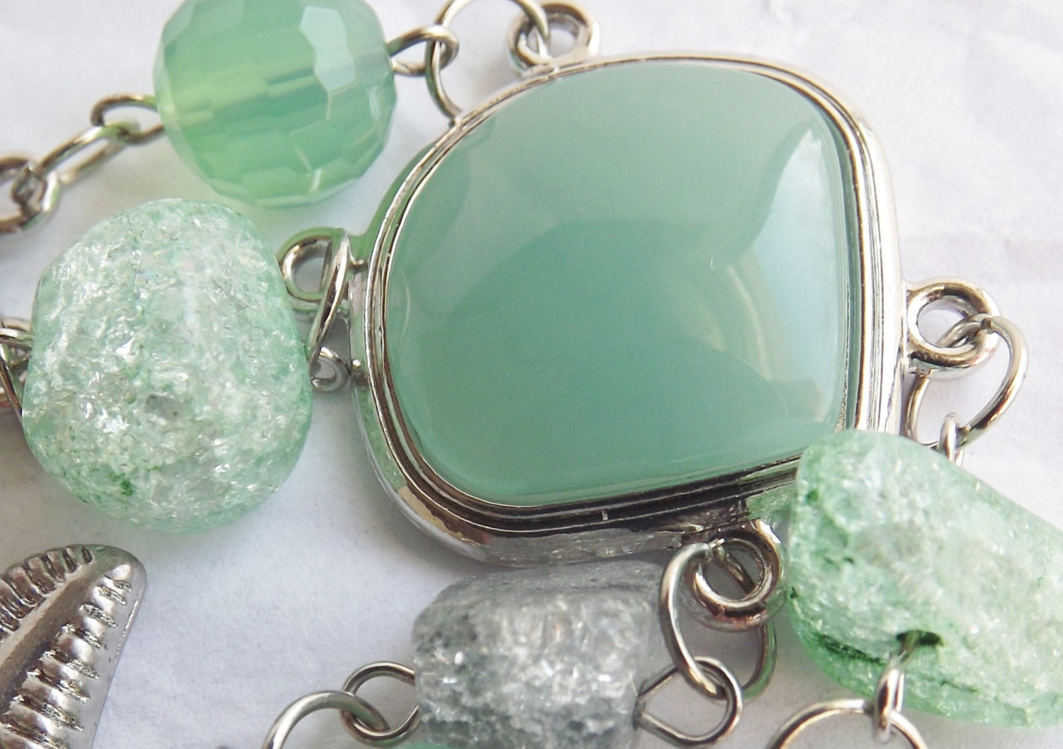 Seascape: Aqua Blue and Mint Green glass and Silver Bracelet with Starfish Toggle