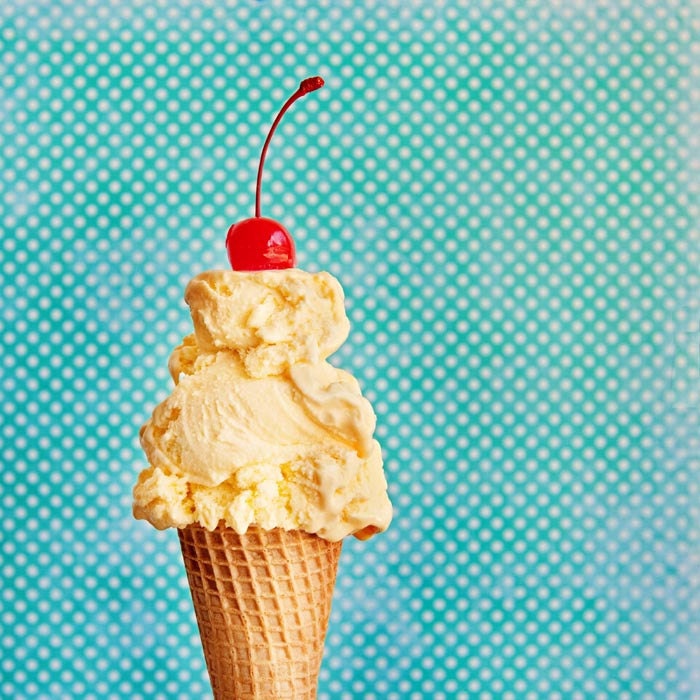 Ice Cream Cone, Summer, Dessert, Kitchen Art, Sweet, Fresh, Cherry On Top, 8"x8" Fine Art Print