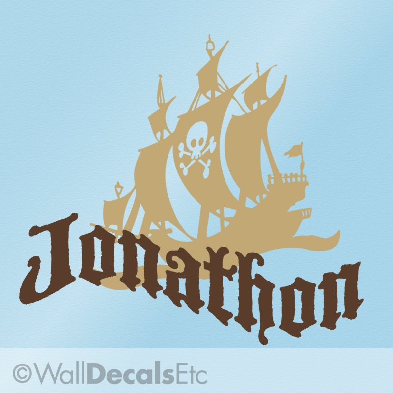 Kids Pirate Room Decor Wall Decal - Pirate Ship Vinyl Wall Decal, Custom Name, Pirate Birthday Decoration, Boys Pirate Decor, DIY Home Decor