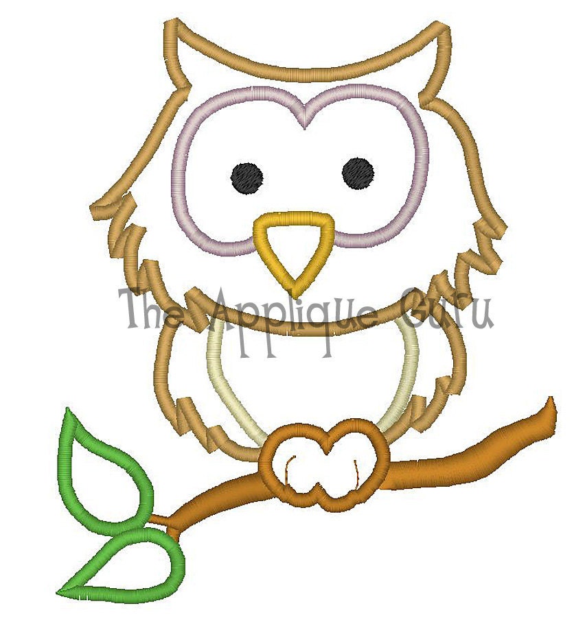 Perched Owl Applique Machine Embroidery Design