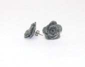 Felt Flower Earrings: Smoke Grey Rose Posts