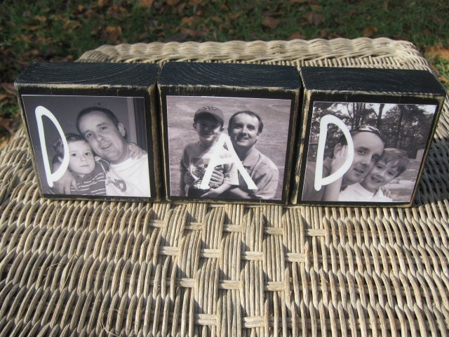 PERSONALIZED PHOTO Gift for Dad , Birthday Gifts, Christmas Gift- Photo Blocks SET of 3 Spell Dad, Mom, Pop, etc